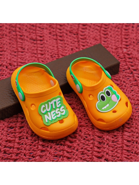 

FEETWELL SHOES Unisex Kids Orange & Green Embellished Croslite Clogs