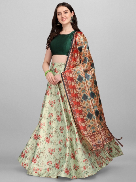 

Fashionuma Green & Red Semi-Stitched Lehenga & Unstitched Blouse With Dupatta