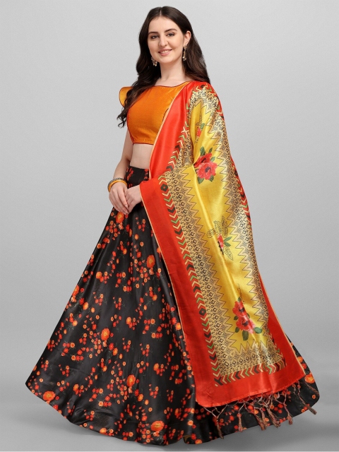 

Fashionuma Black & Yellow Semi-Stitched Lehenga & Unstitched Blouse With Dupatta