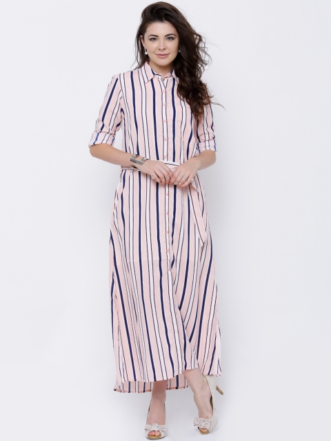 

Tokyo Talkies Women Pink & White Striped Maxi Dress