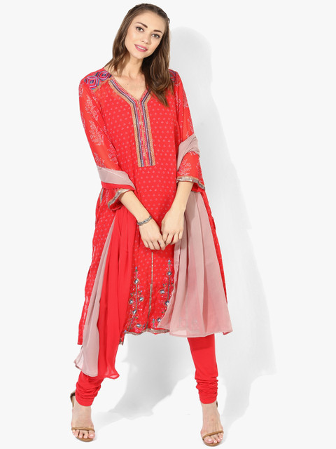 

Biba Women Red Printed Churidar Kurta with Dupatta