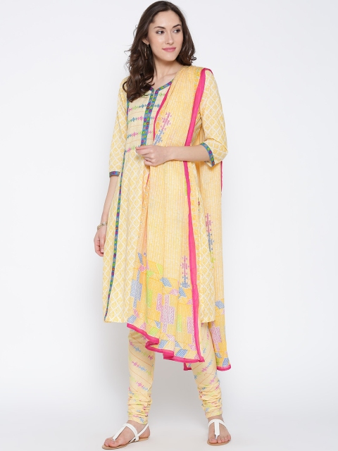 

Biba Women Yellow & Printed Churidar Kurta with Dupatta