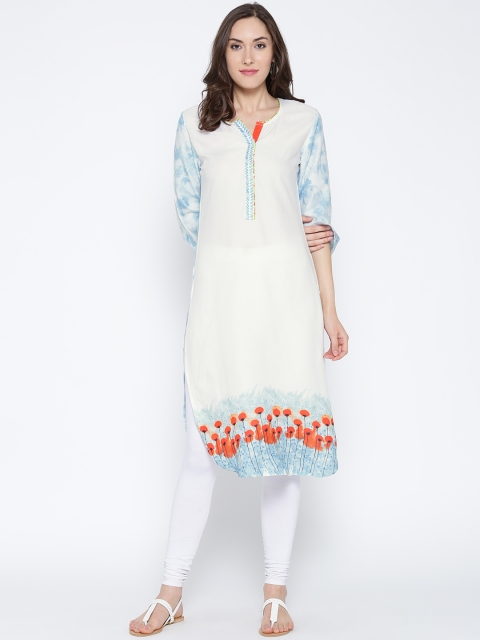 

Biba Women Off-White Printed Straight Kurta