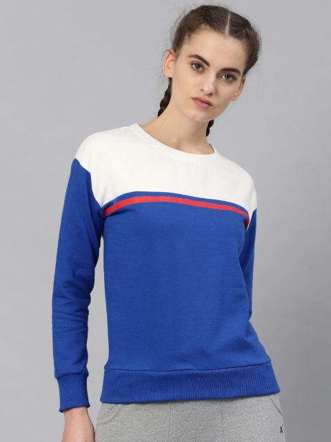 

HRX by Hrithik Roshan Women Blue & White Colourblocked Sweatshirt