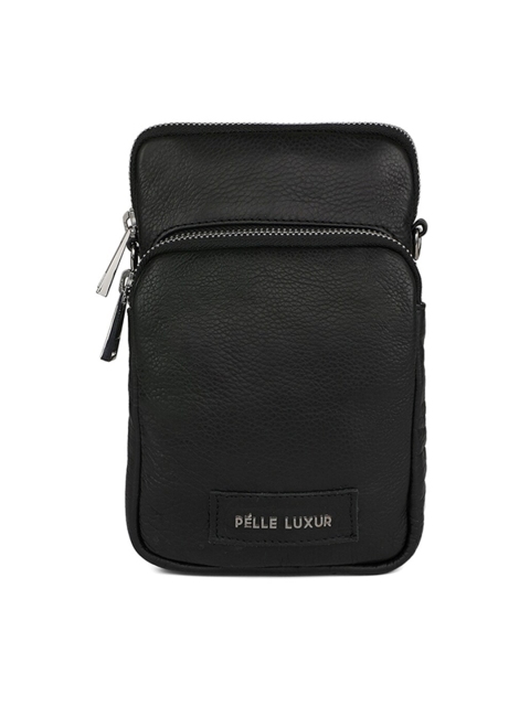 

PELLE LUXUR Black Textured Leather Structured Sling Bag