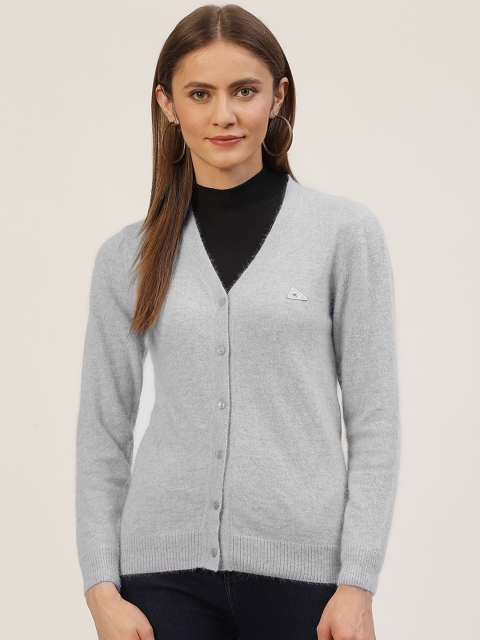 

Monte Carlo Women Grey Melange Solid V-Neck Cardigan with Fuzzy Detail