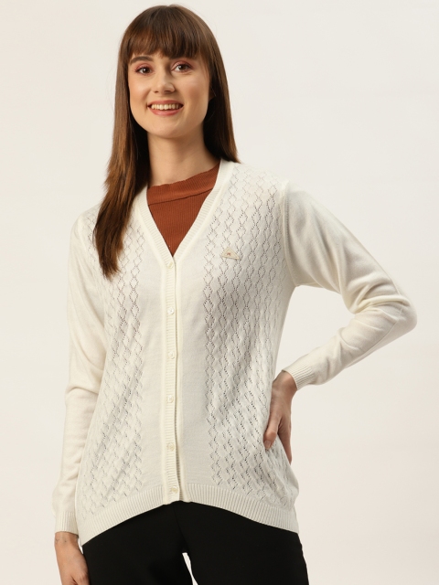 

Monte Carlo Women Cream-Coloured Geometric Self Design Cardigan, White