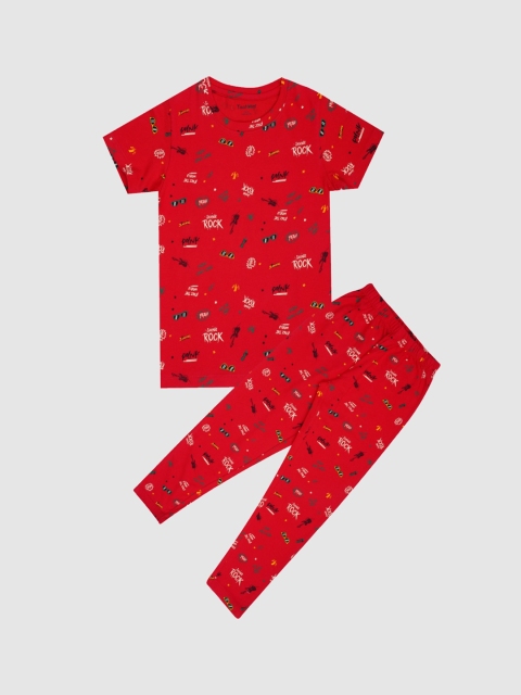 

Taatoom Boys Red Printed Pure Cotton Night suit