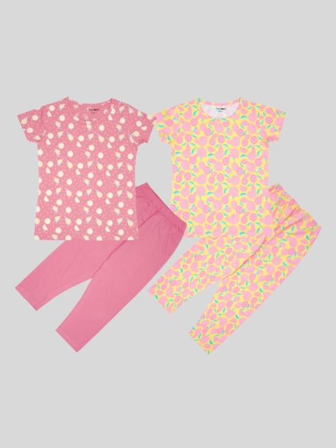 

Taatoom Girls Pink & Green Printed Night suit