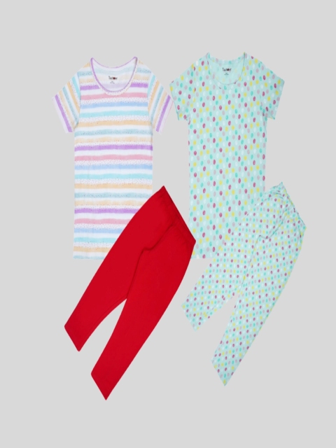 

Taatoom Girls Green & Purple Printed Night suit