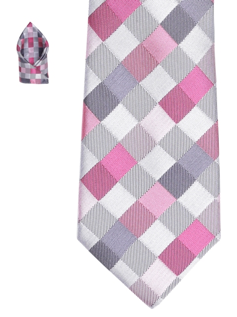 

Lino Perros Men Grey & Pink Checked Accessory Gift Set