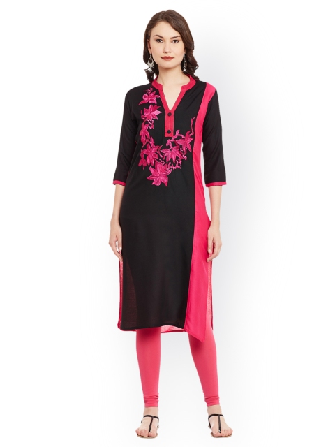 

AgrohA Women Black & Pink Yoke Design Straight Kurta