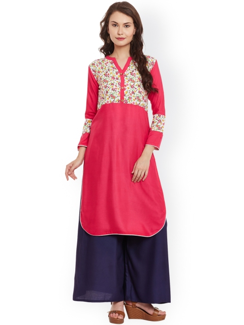 

AgrohA Women Pink & Off-White Printed Straight Kurta