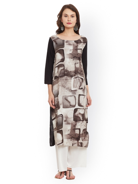 

AgrohA Women Grey & Black Printed Straight Kurta