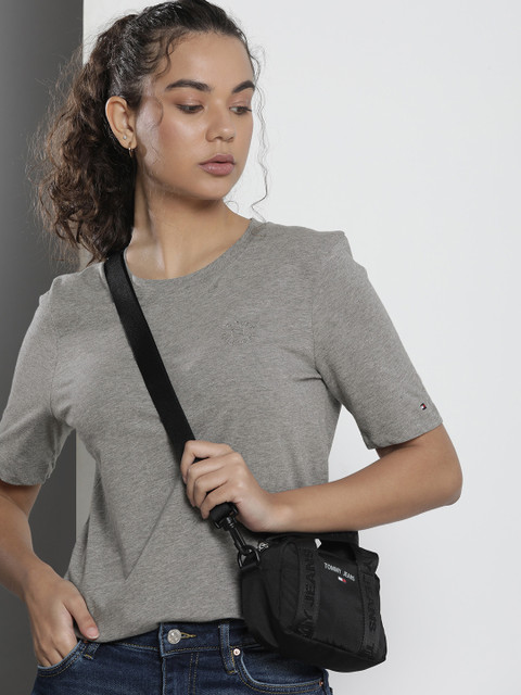 

Tommy Hilfiger Women Grey Melange Solid Round Neck Organic Cotton T-shirt