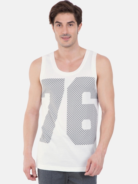 

Jockey Men White & Grey Printed Round Neck T-shirt