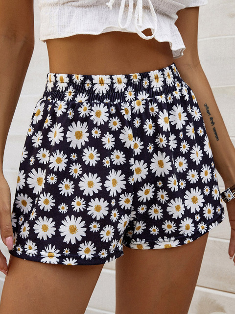 

BoStreet Women Navy Blue Regular Fit Floral Printed Hot Pants Shorts