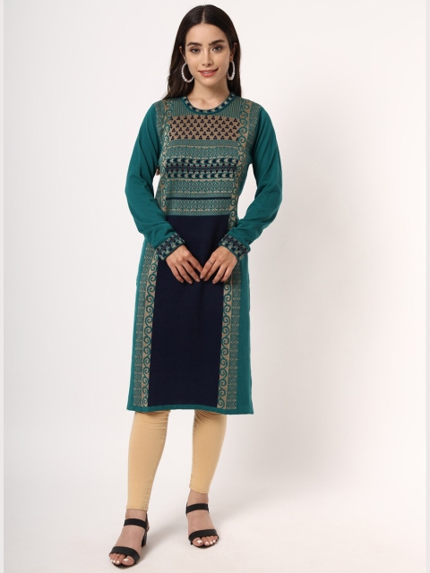 

KEIKO Women Sea Green & Navy Blue Ethnic Motifs Printed Kurta