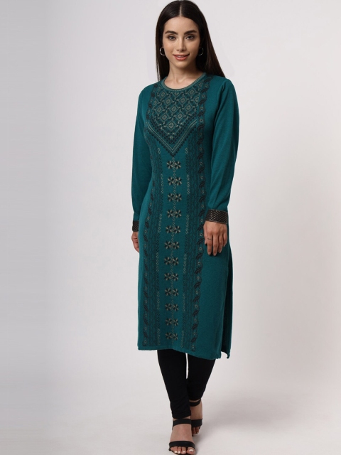 

KEIKO Women's Emerald Green Woolen Acrylic Kurta, Teal