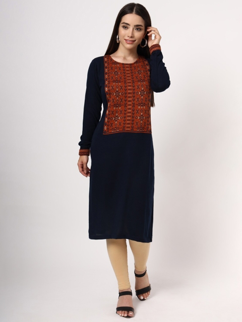 

KEIKO Women Navy Blue & Red Ethnic Motifs Kurta