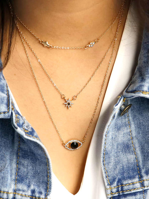 

Yellow Chimes Gold-Plated & White Evil Eye Multilayer Necklace