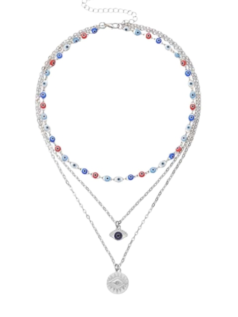 

FemNmas Silver-Toned & Blue Gold-Plated Layered Necklace