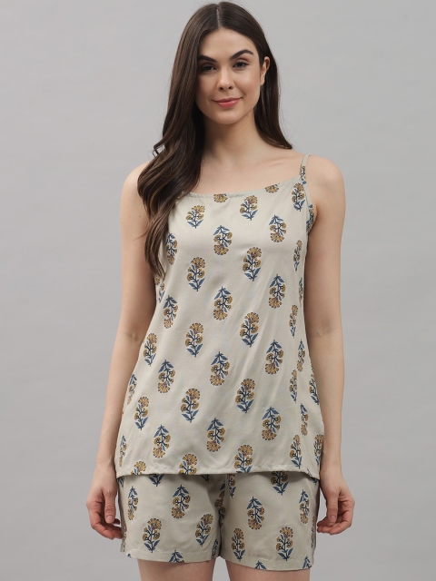 

Shararat Women Beige & Mustard Yellow Floral Printed Night suit