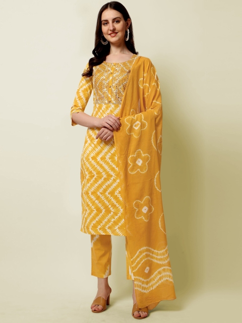 

MIRCHI FASHION Women Mustard Yellow Kurta with Trousers & Dupatta