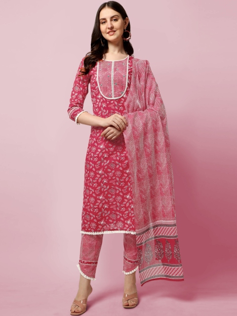 

MIRCHI FASHION Women Red Ethnic Motifs Printed Kurta with Trousers & With Dupatta