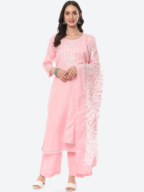 

Meena Bazaar Pink & White Embroidered Pure Cotton Unstitched Dress Material