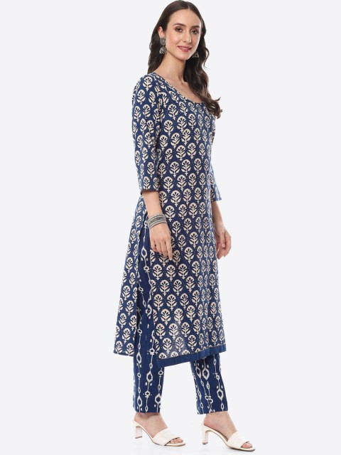 

Meena Bazaar Blue & Cream-Coloured Printed Pure Cotton Unstitched Dress Material