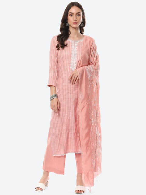 

Meena Bazaar Women Pink & White Embroidered Pure Cotton Unstitched Dress Material