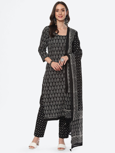 

Meena Bazaar Black & White Printed Pure Cotton Unstitched Dress Material