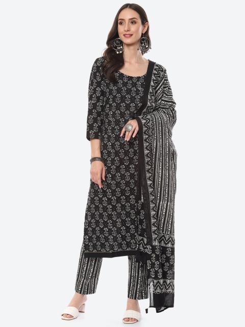 

Meena Bazaar Black & Off White Printed Pure Cotton Unstitched Dress Material