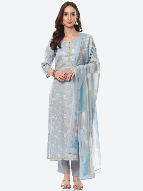 

Meena Bazaar Blue & White Printed Pure Cotton Unstitched Dress Material
