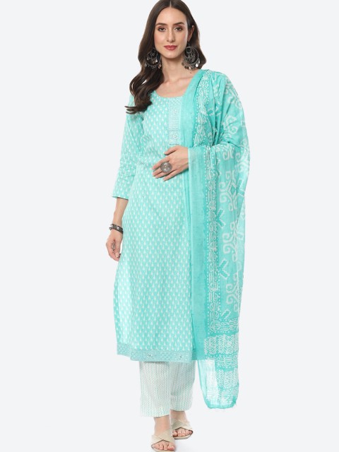 

Meena Bazaar Sea Green & White Embroidered Pure Cotton Unstitched Dress Material
