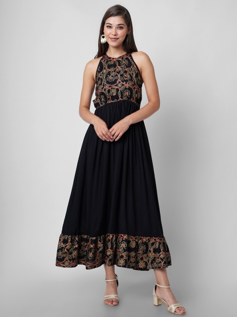 

PURSHOTTAM WALA Black Halter Neck Floral Liva Ethnic Maxi Dress
