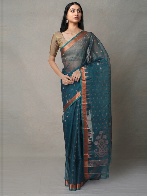 

Unnati Silks Blue & Brown Woven Design Organza Jamdani Saree