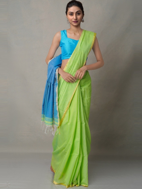 

Unnati Silks Green & Blue Zari Pure Cotton Jamdani Saree