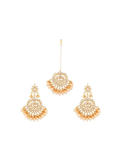 

Efulgenz White Kundan Beaded Gold-Plated Maang Tika & Earrings