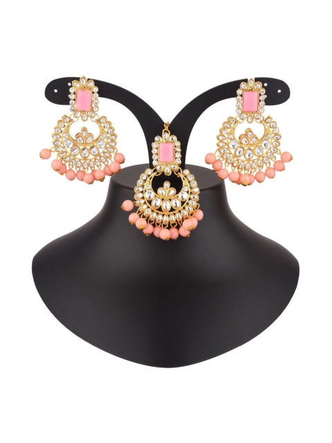 

Efulgenz Peach Kundan Gold Plated Studded Jewellery Set