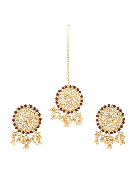 

Efulgenz Women Maroon & Gold Plated Studded Jewellery Set