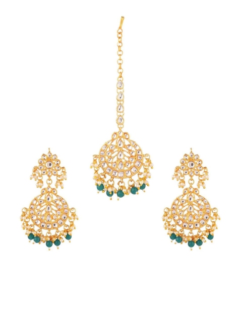 

Efulgenz Gold-Plated Traditional Kundan Beads Maangtikka & Earrings Jewellery Set