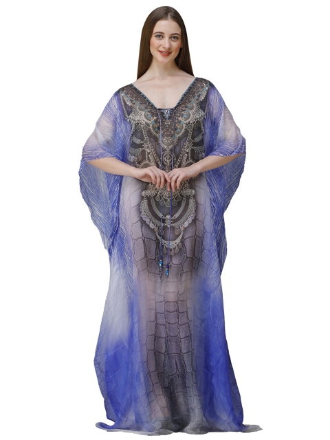 

Rajoria Instyle Blue & Grey Ethnic Motifs Dyed Georgette Kaftan Maxi Dress
