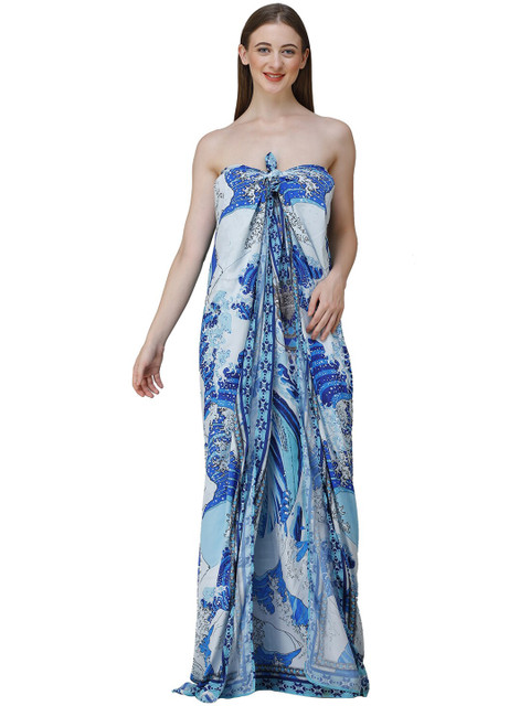 

Rajoria Instyle Multicoloured Floral Off-Shoulder Georgette Ethnic Maxi Dress, Multi