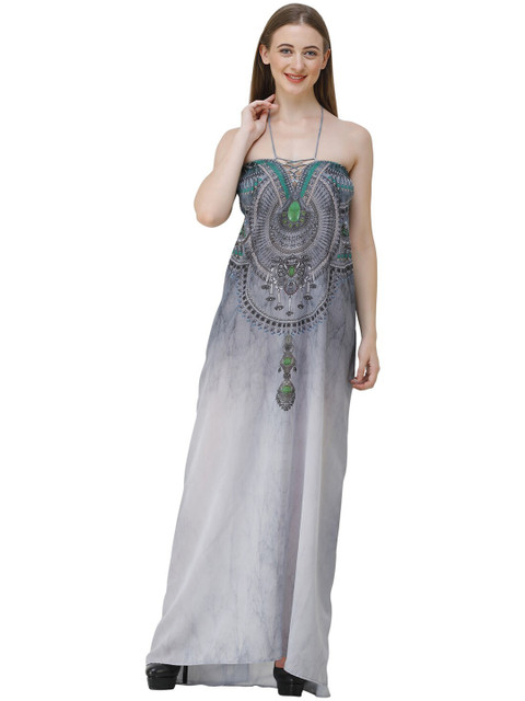 

Rajoria Instyle Grey Georgette Printed Maxi Dress