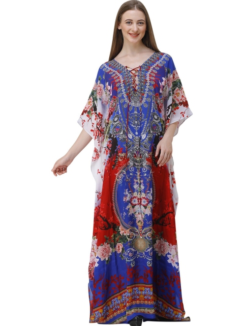 

Rajoria Instyle Multicoloured & phthalo green Floral Georgette Ethnic Kaftan Maxi Dress, Multi