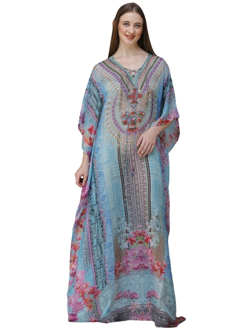 

Rajoria Instyle Multicoloured Georgette Ethnic Kaftan Maxi Dress, Multi