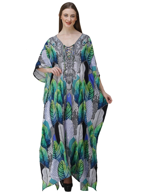 

Rajoria Instyle Multicoloured Ethnic Motifs Georgette Ethnic Kaftan Maxi Dress, Multi