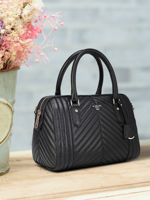 

Da Milano Black Textured Leather Structured Handheld Bag with Quilted